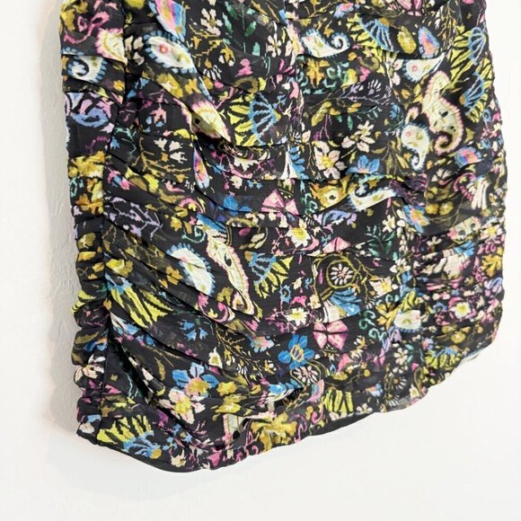 Zara Halter Tie Smocked Ruched Strapless Bodycon Floral Mini Dress Size Small - Picture 5 of 9